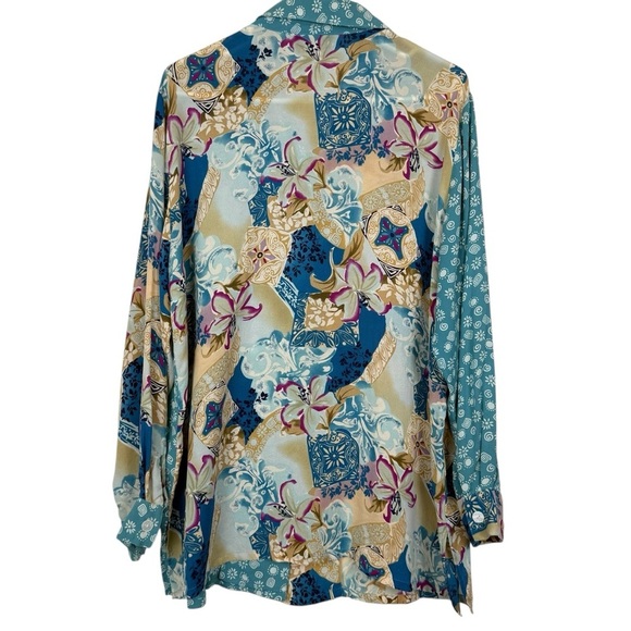 Koos of Course! 100% Silk Patchwork Print Button Front Shirt – Size 1X - Picture 2 of 12